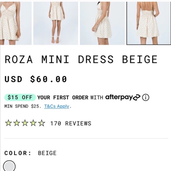 Princess Polly Roza Mini Dress Size 2 in Beige with Rose Print - Picture 7 of 7